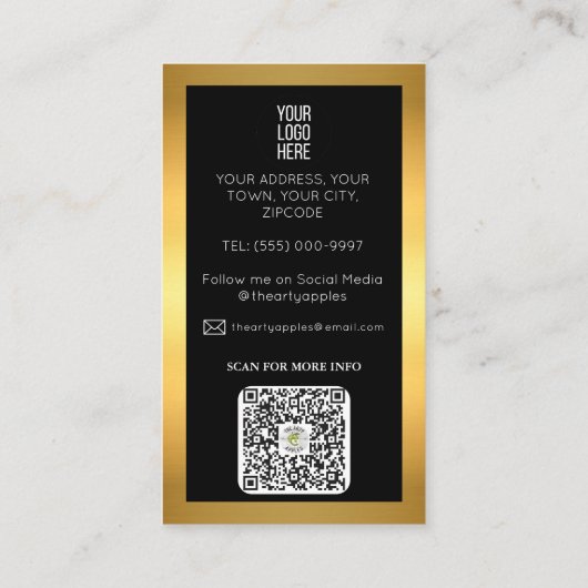 luxe merk zwart en goud zilver Metallic Gold Visitekaartje (Achterkant)