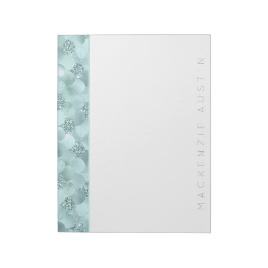 Luxe Mermaid Scales | Aqua Mint Blauwgroen Monogra Notitieblok (Linkerzijde)