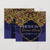 Luxe met juwelen bezette blauwe rode gouden verjaa kaart (Voorkant / Achterkant)