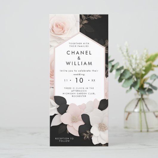 Luxe met juwelen versierde bloemen bruiloft uitnod (Staand voorkant)