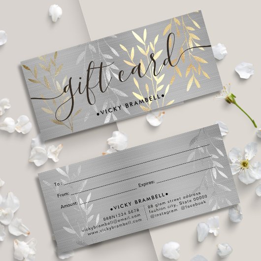 Luxe Metaal Goud & Zilveren Bladeren Cadeaubon