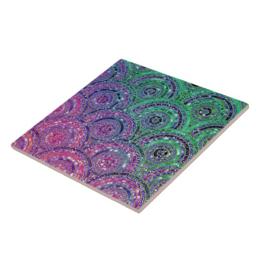 Luxe metalen Folie Glitter roze groene Stippen Cir Tegeltje (Zijkant)