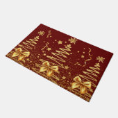 Luxe metalen glitterbomen goud en rode kerstmis deurmat (Schuin)