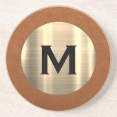 Luxe metalen goudmonogram zandsteen onderzetter (Voorkant)