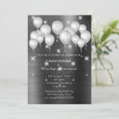 LUXE METALLIC BLACK BALLOON BIRTHDAY INVITATIE KAART (Staand voorkant)