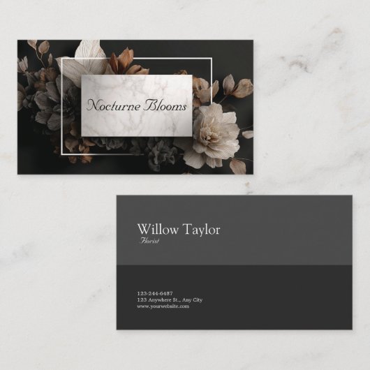 Luxe Metallic Bloemen Brons en Marmer Visitekaartje (Voorkant / Achterkant)