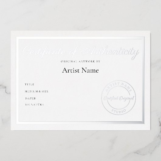 Luxe Metallic Certificaat van Echtheid Kunst Folie Uitnodiging (Voorkant)