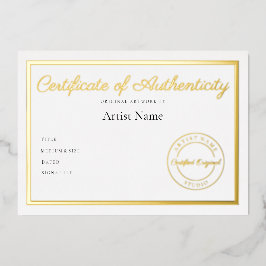 Luxe Metallic Certificaat van Echtheid Kunst Folie Uitnodiging