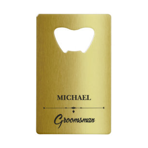 Luxe Metallic Goud Groomsmen Bruiloft Creditkaart Flessenopener