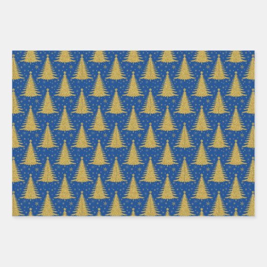 Luxe Metallic Goud Kerstbomen Patroon Inpakpapier Vel (Voorkant 3)