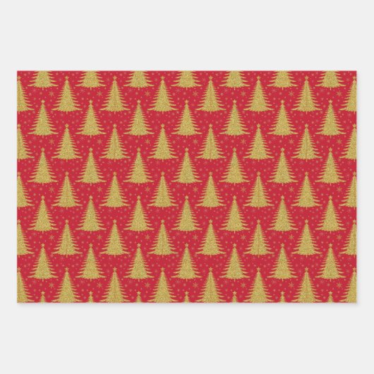 Luxe Metallic Goud Kerstbomen Patroon Inpakpapier Vel (Voorkant 2)
