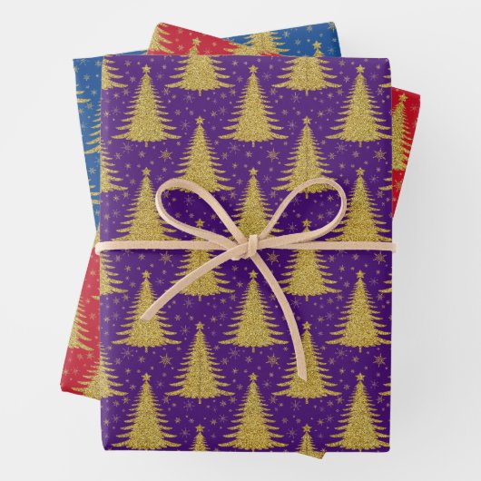 Luxe Metallic Goud Kerstbomen Patroon Inpakpapier Vel (In situ)