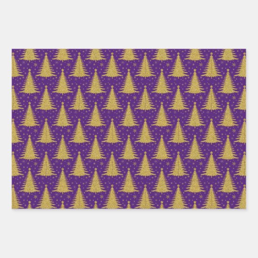 Luxe Metallic Goud Kerstbomen Patroon Inpakpapier Vel (Voorkant)