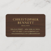 Luxe Metallic Goud op Mahonie Hout-Grain Visitekaartje (Achterkant)