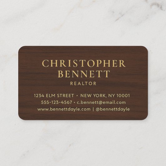 Luxe Metallic Goud op Mahonie Hout-Grain Visitekaartje (Achterkant)