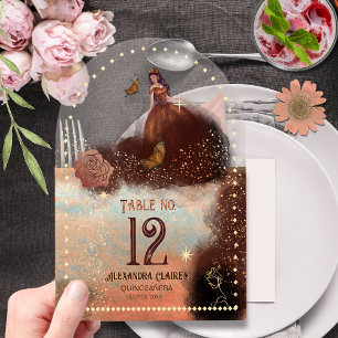 Luxe Metallic Koper Quinceañera Acrylate Tafelnumm Acryl Uitnodigingen