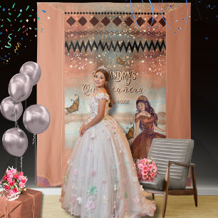 Luxe Metallic Koper Quinceañera Foto Achtergrond Wandkleed