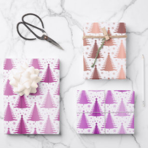 Luxe Metallic Paarse kerstboompatroon Inpakpapier Vel