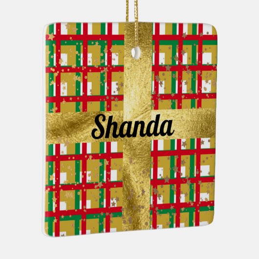 Luxe metallic rood groen goud plaid keramisch ornament (Rechts)