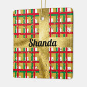 Luxe metallic rood groen goud plaid keramisch ornament (Links)