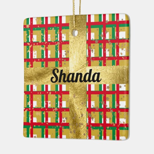 Luxe metallic rood groen goud plaid keramisch ornament (Links)