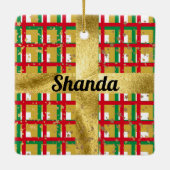 Luxe metallic rood groen goud plaid keramisch ornament (Achterkant)