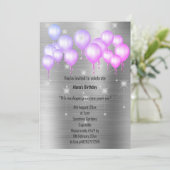 LUXE METALLIC SILVER BALLOON BIRTHDAY INVITATIE KAART (Staand voorkant)