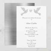 Luxe Metallic Silver Love Dove Wedding Invitation Kaart (Voorkant / Achterkant)