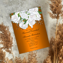 Luxe Metallic Sinaasappel en witte rozen bruiloft Briefkaart
