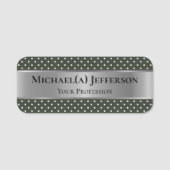 Luxe Metallic Zilver & Mos Donkergroene Polka Dot Naamplaatje (Voorkant)