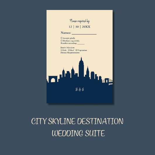 Luxe Metropolitan Skyline Trouwbestemming RSVP Kaartje
