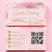Luxe Microblading Blush Pink Gold Agate QR Code Visitekaartje