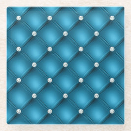 Luxe Middelblauw Diamant Gestoffeerd Patroon Glazen Onderzetter