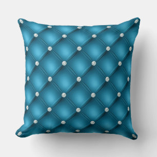 Luxe Middelblauw Diamant Gestoffeerd Patroon Kussen