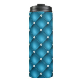 Luxe Middelblauw Diamant Gestoffeerd Patroon Thermosbeker