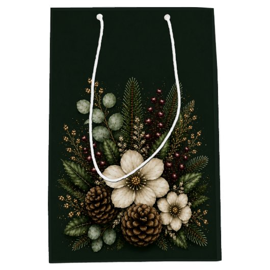 Luxe Midnight Evergreen Botanisch Medium Cadeauzakje (Voorkant)