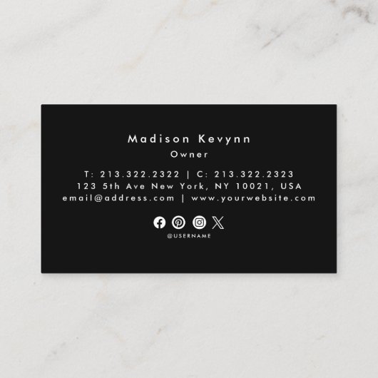 Luxe minima zwart monogram - Latijnse afbeelding s Visitekaartje (Achterkant)