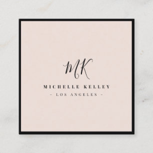 Luxe minima zwart monogram roze klassieke afbeeldi vierkante visitekaartje