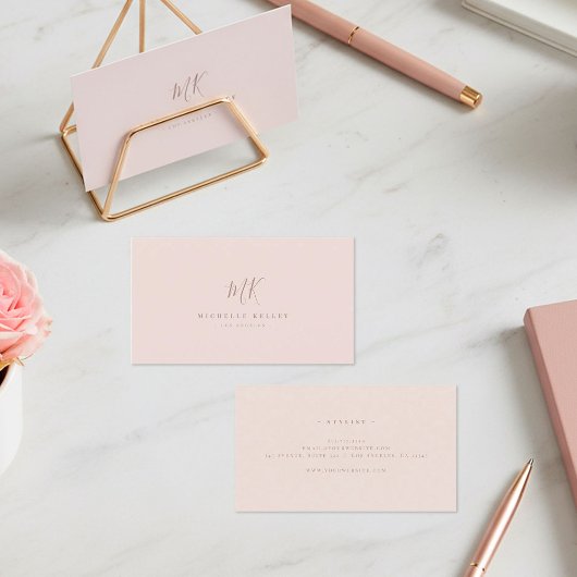 Luxe minima zwart monogram roze roze afbeelding visitekaartje