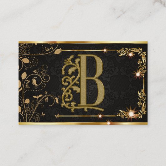 Luxe minima zwart monogram zwart goudvormig stijlv visitekaartje (Voorkant)