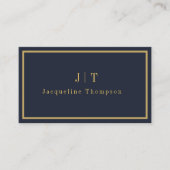 Luxe minimaal Monogram Natuurlijk Linnen Blauw Visitekaartje (Voorkant)