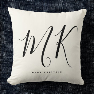 Luxe Minimaal Monogram Zwart Ivoor Chic Stijlvol Kussen