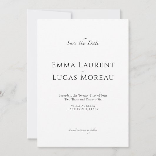 Luxe Minimaal Save the Date Elegante Trouw (Voorkant)