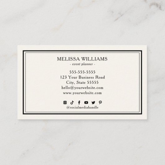 Luxe minimaal zwart monogram Visitekaartje (Achterkant)