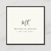 Luxe Minimal Monogram Zwart Ivoor Classic Chic Vierkante Visitekaartje (Voorkant)