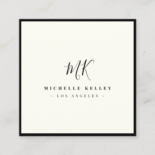 Luxe Minimal Monogram Zwart Ivoor Classic Chic Vierkante Visitekaartje (Voorkant)