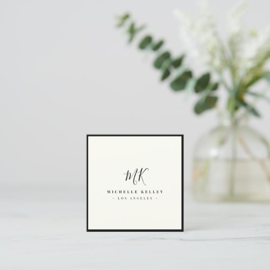 Luxe Minimal Monogram Zwart Ivoor Classic Chic Vierkante Visitekaartje (Staand voorkant)