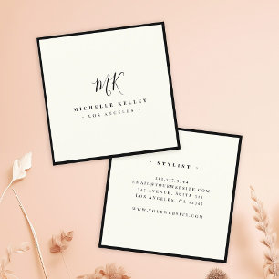 Luxe Minimal Monogram Zwart Ivoor Classic Chic Vierkante Visitekaartje