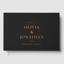 Luxe Minimal Zwart Folie Rosegold Bruiloft Gastenboek