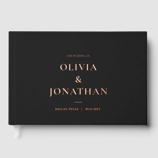 Luxe Minimal Zwart Folie Rosegold Bruiloft Gastenboek (Voorkant)